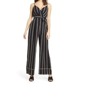 NWT- ROW A Size XL Sleeveless Wide Leg Black & White Striped Wide Leg Jumpsuit